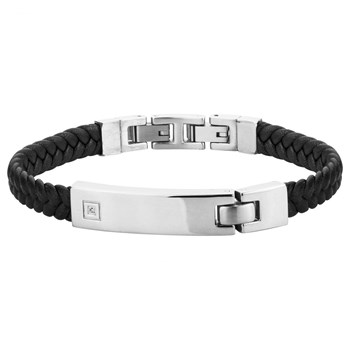 Bracelet souple mono-motif en Acier 316L et cuir - blanc brillant