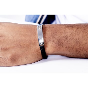 Bracelet souple mono-motif en Acier 316L et cuir - blanc brillant