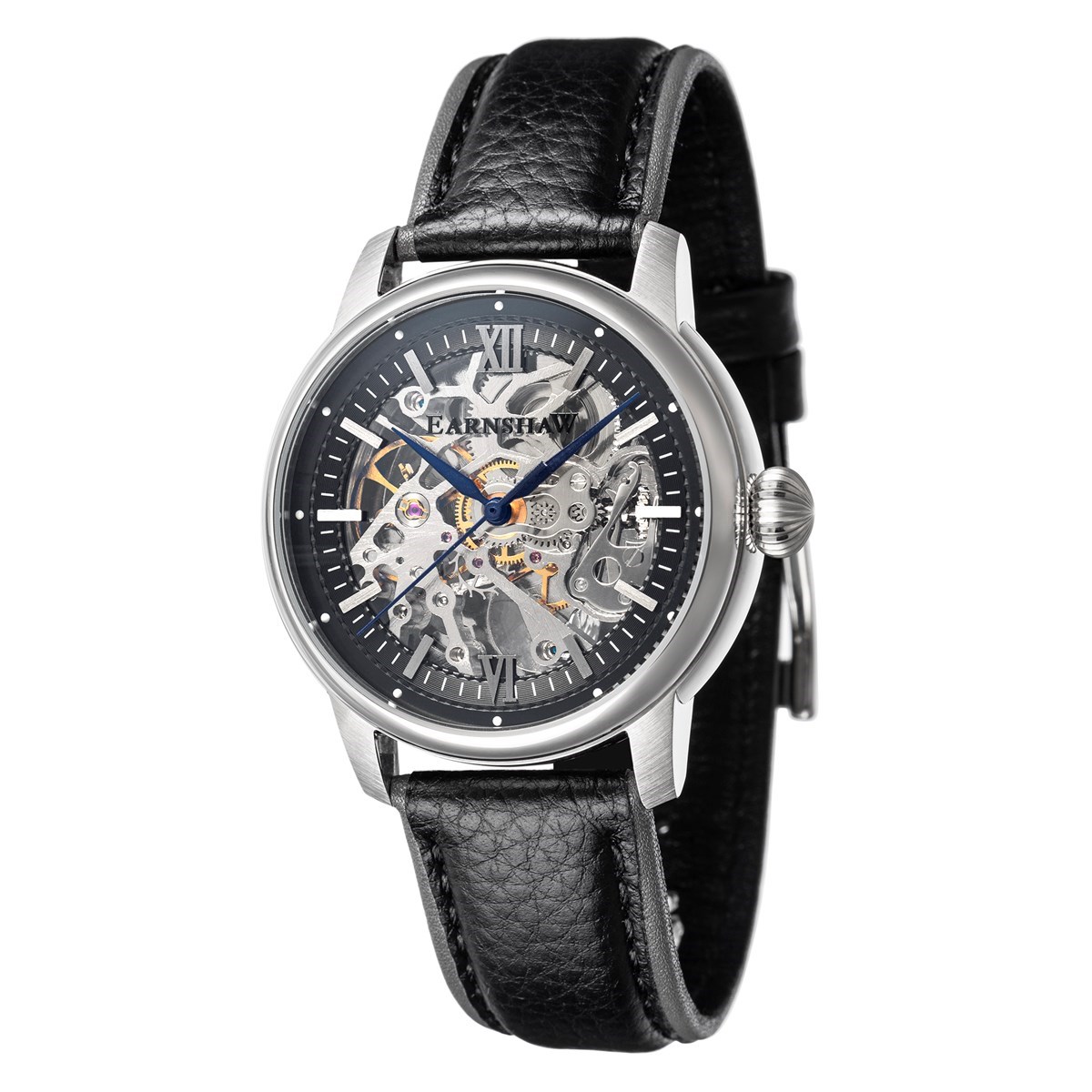 Montre automatique boîtier rond bracelet cuir véritable EARNSHAW Cornwall