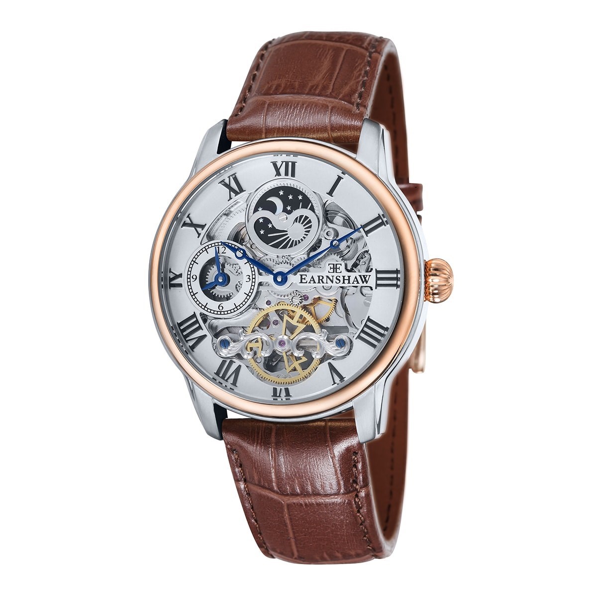 Montre automatique boîtier rond bracelet cuir véritable EARNSHAW LONGITUDE