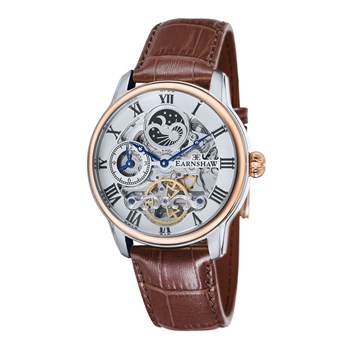 Montre automatique boîtier rond bracelet cuir véritable EARNSHAW LONGITUDE