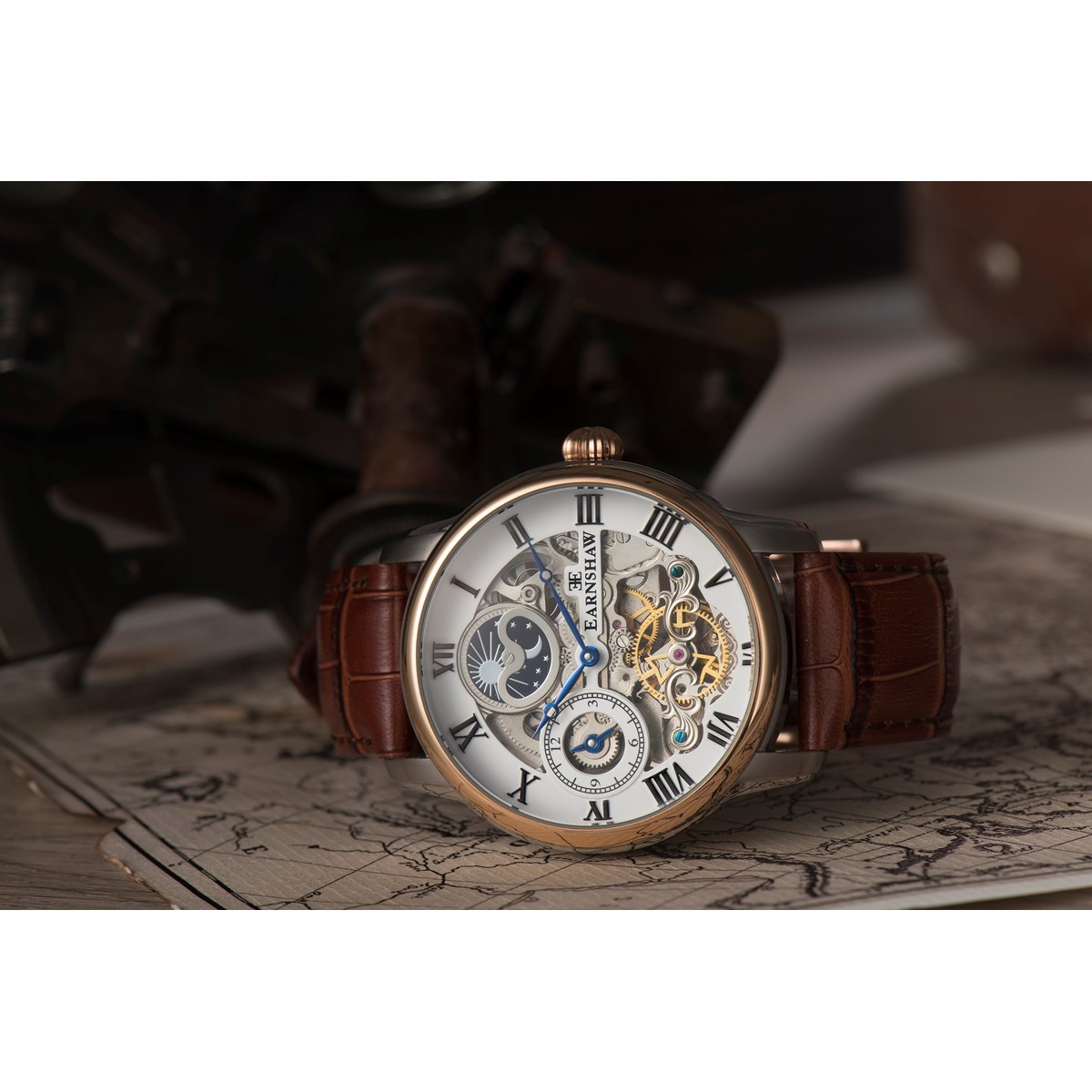 Montre automatique boîtier rond bracelet cuir véritable EARNSHAW LONGITUDE - vue 2