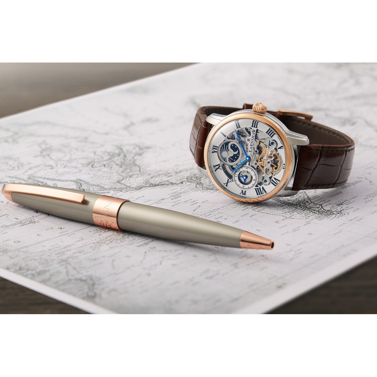 Montre automatique boîtier rond bracelet cuir véritable EARNSHAW LONGITUDE - vue 4