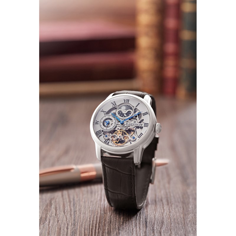 Montre homme automatique squelette Earnshaw - Bracelet cuir - Multifonctions - Longitude - vue 3