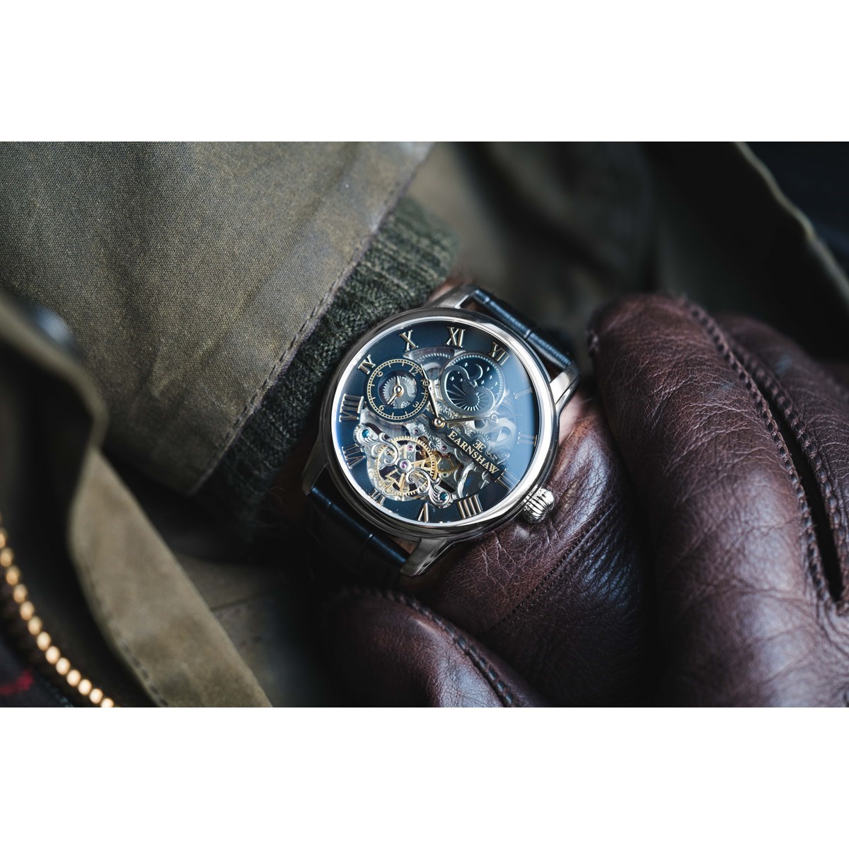 Montre automatique boîtier rond bracelet cuir véritable EARNSHAW LONGITUDE - vue 3