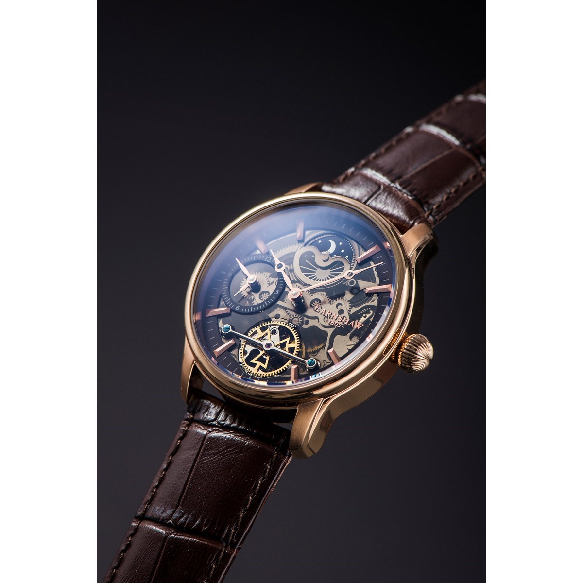 Montre automatique boîtier rond bracelet cuir véritable EARNSHAW Longitude Shadow - vue 2