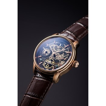 Montre automatique boîtier rond bracelet cuir véritable EARNSHAW Longitude Shadow