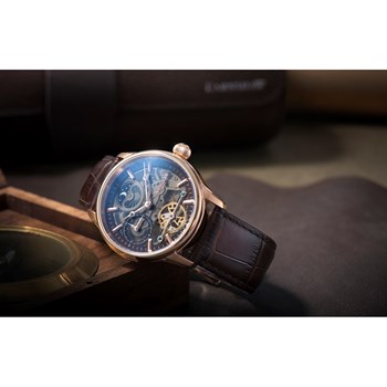 Montre automatique boîtier rond bracelet cuir véritable EARNSHAW Longitude Shadow