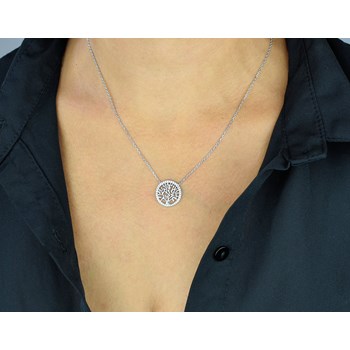 Tree of life necklace circle set with zirconium oxide Silver 925 Rhodium plated