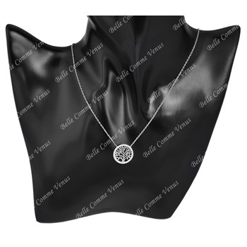 Tree of life necklace circle set with zirconium oxide Silver 925 Rhodium plated