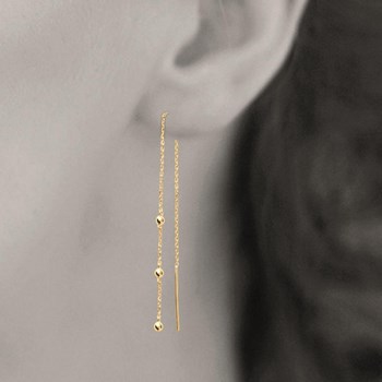 Gold-plated 750 3-micron bead chain through earrings