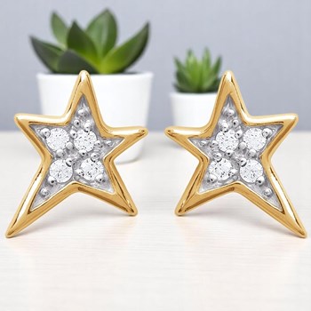 Boucles d'oreilles étoile oxyde de zirconium Plaqué OR 750 3 microns 2 tons