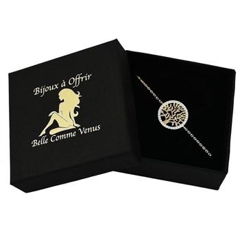 Bracelet arbre de vie cercle serti d'oxydes de zirconium Plaqué OR 750 3 microns 2 tons