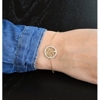 Bracelet arbre de vie cercle serti d'oxydes de zirconium Plaqué OR 750 3 microns 2 tons