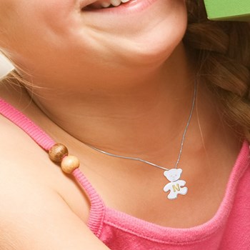 Pendentif OURSON Argent - Lettre N plaqué Or Jaune