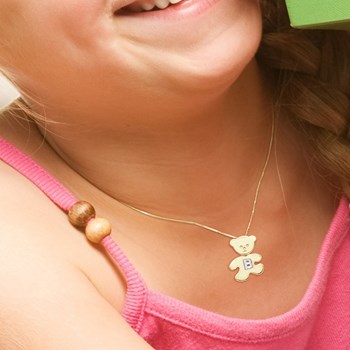 Pendentif OURSON plaqué Or Jaune - Lettre B Argent