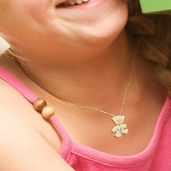 Pendentif OURSON plaqué Or Jaune - Lettre V Argent