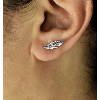 Silver 925 Rhodium leaf earrings with zirconium oxide