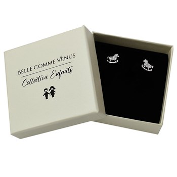 Boucles d'oreilles cheval à bascule serti d'oxyde de zirconium Argent 925 Rhodié