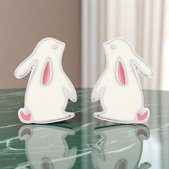 Boucles d'oreilles lapin émail blanc et rose Argent 925 Rhodié