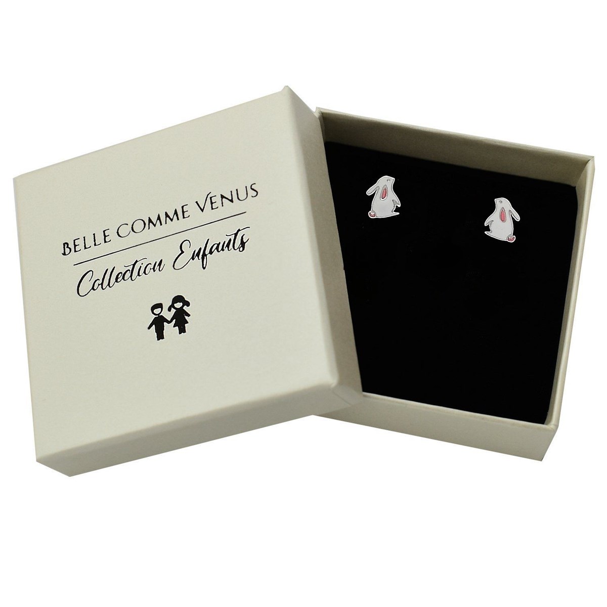 Boucles d'oreilles lapin émail blanc et rose Argent 925 Rhodié - vue 3