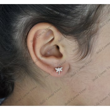 Boucles d'oreilles libellule sertie d'oxyde de zirconium Argent 925 Rhodié