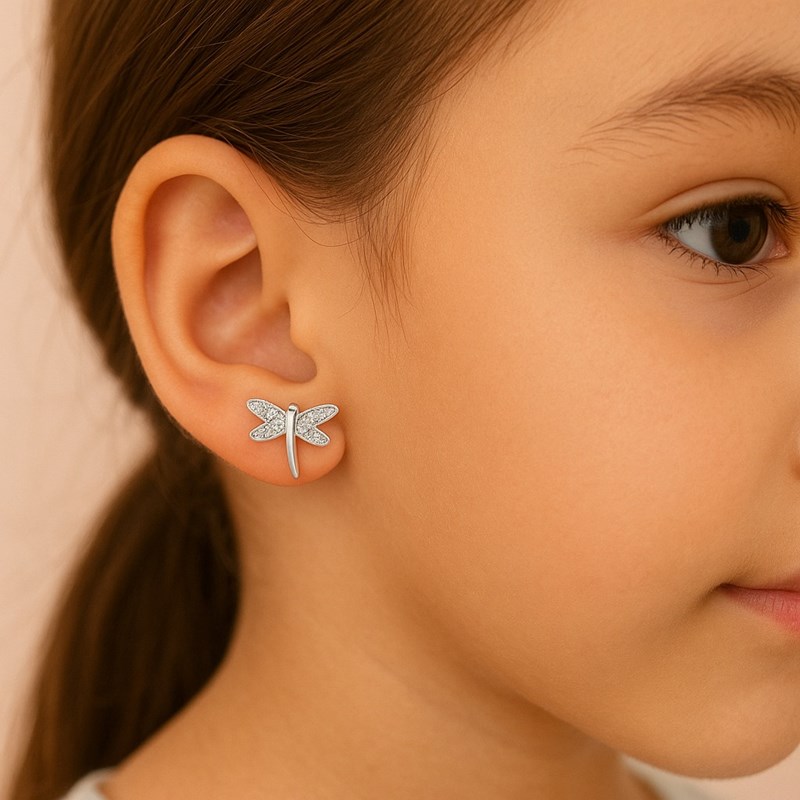 Boucles d'oreilles libellule sertie d'oxyde de zirconium Argent 925 Rhodié - vue 4