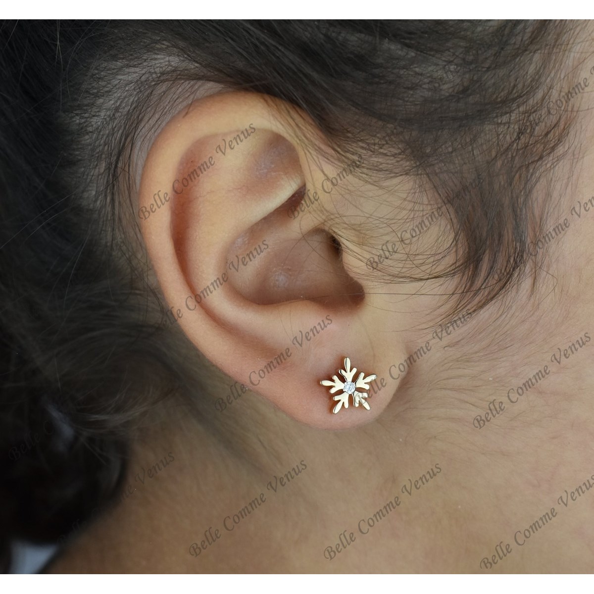 Boucles d'oreilles flocon de neige oxyde de zirconium Plaqué OR 750 3 microns - vue 2