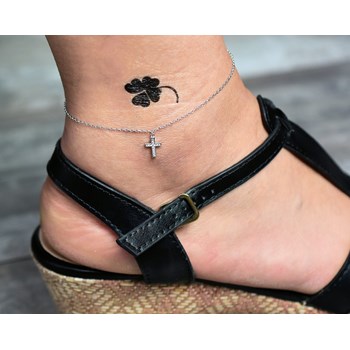 Anklet chain cross set with zirconium oxide Silver 925 Rhodium plated