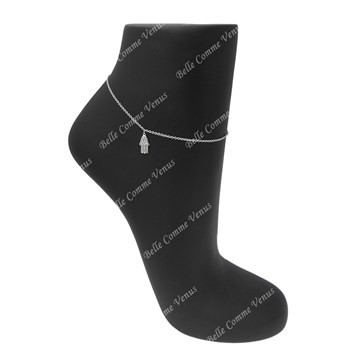 Anklet chain Fatma's hand set with zirconium oxide 925 Rhodium Silver