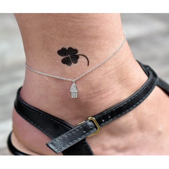 Anklet chain Fatma's hand set with zirconium oxide 925 Rhodium Silver