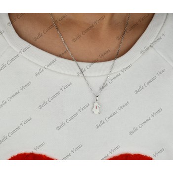 Collier lapin émail blanc et rose Argent 925 Rhodié
