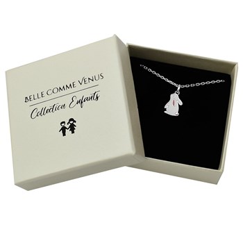 Collier lapin émail blanc et rose Argent 925 Rhodié