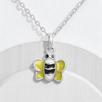 Collier petite abeille émail jaune, noir et blanc Argent 925 Rhodié