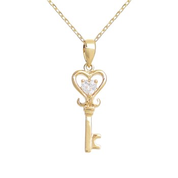 Necklace key zirconium oxide heart GOLD plated 750 3 microns