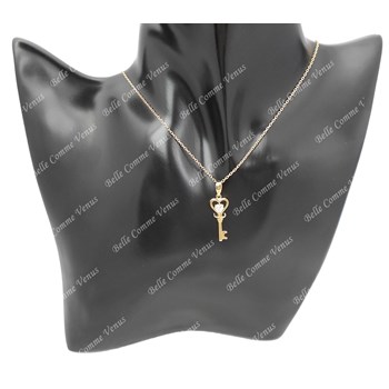 Necklace key zirconium oxide heart GOLD plated 750 3 microns