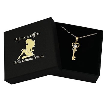 Necklace key zirconium oxide heart GOLD plated 750 3 microns