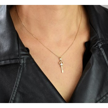 Necklace key zirconium oxide heart GOLD plated 750 3 microns