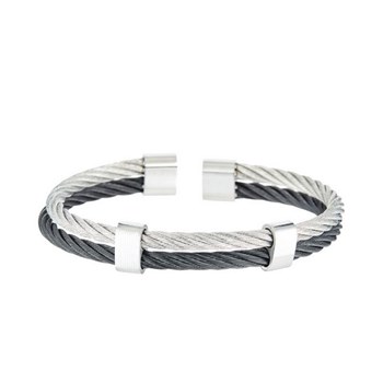Bracelet Homme double cable acier Bicolore Noir et Gris 'EDEN'