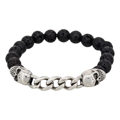 Bracelet Perles de Pierre de Lave Homme Femme Acier 316L Plaqué Or