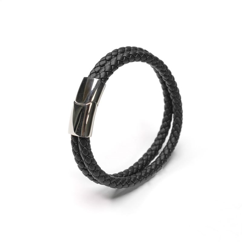 Bracelet Homme double tour cuir noir 'HOOKS' - vue 3