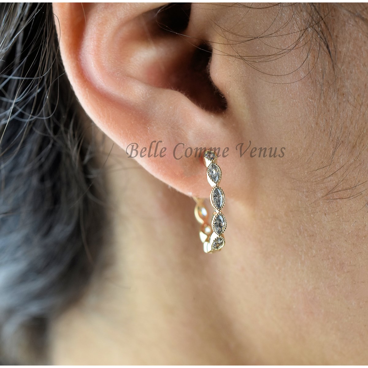 Boucles d'oreilles créole d'oxyde de zirconium ovale Plaqué or 750 3 microns - vue 4