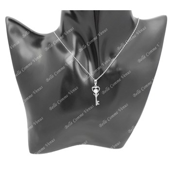 Necklace key zirconium oxide heart Silver 925 Rhodium plated