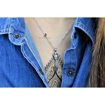 Necklace key zirconium oxide heart Silver 925 Rhodium plated