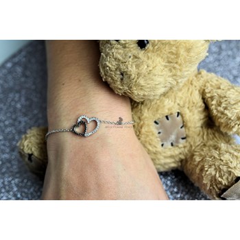 Bracelet 2 coeurs sertis d'oxyde de zirconium blancs et noirs Argent 925 Rhodié