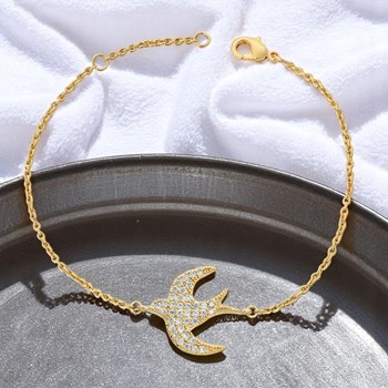 Bracelet hirondelle oxyde de zirconium Plaqué OR 750 3 microns