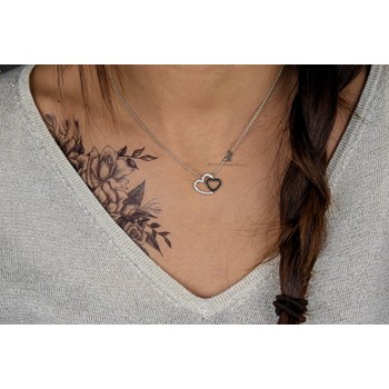 Necklace 2 black and white zirconium oxide hearts 925 Rhodium Silver
