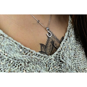 Lucky necklace horseshoe zirconium oxide Silver 925 Rhodium plated