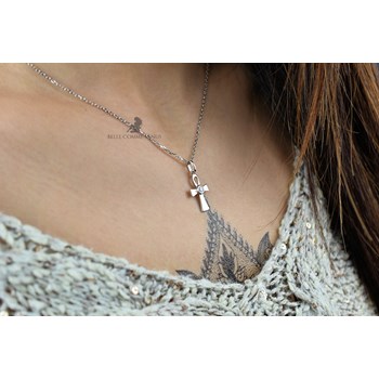 Necklace Egyptian cross Ankh cross of life Zirconium oxide Silver 925 Rhodium plated
