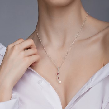 Pendentif ADEN perle de nacre blanche et pétales de corail argent 925